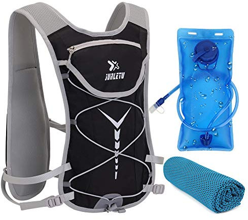 Trinkrucksack mit Blase, 2 l, Trinkweste, atmungsaktiv, leicht, Rucksack, Outdoor, Sport, Marathoner, Laufweste, Rucksack für Radfahren, Laufen, Klettern, Wandern, Camping (schwarzes Set)