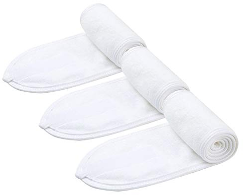 Voarge Lot de 3 bandeaux en microfibre réglables avec fermeture Velcro Idéal pour démaquillant, spa, sport, yoga, lavable Blanc