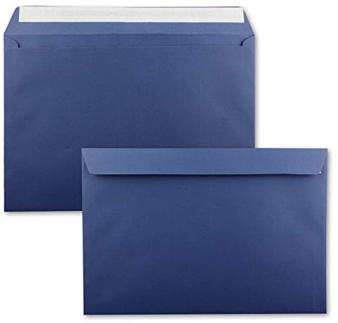 50 x stora XXL kuvert DIN C4 i mörkblått (blå) – 22,9 x 32,4 cm – självhäftande lim utan fönster – fraktväska lämplig för DIN A4