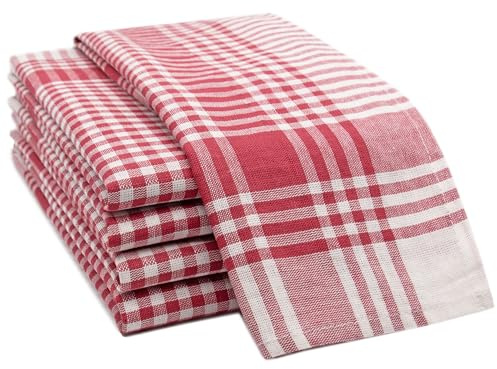 ZOLLNER 5er Set Geschirrtücher - Baumwolle in 50x70 cm - saugstarke und robuste Küchentücher - waschbar bis 60°C – in rot weiß kariert - Gastronomiequalität - Oeko Tex® Zertifiziert