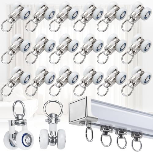 PhoenixDN 20 Stück Vorhang Track Roller, Vorhangschienen Gleiten,Metall mit Zwei Rädern, Drapery-Schiene, Richtungsrolle, Geräuschlose Umlenkrolle (weiß)