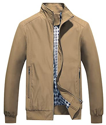 YOUTHUP Men's Lightweight Summer Bomber Jacket Casual Windbreaker Cargo Jackets Thin Sportswear Coat, Khaki, M