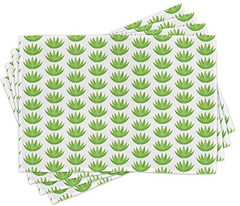 ABAKUHAUS Agave Platzmatten, Exotische Kaktus-Anlage Motiv, Tischdeco aus Farbfesten Stoff für das Esszimmer und Küch, Weiß und Lindgrün