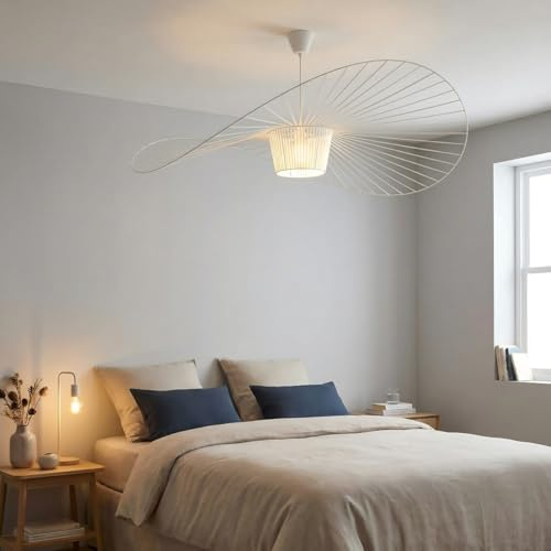 YONIISEA Lampe Hängend Weiss im Vertigo‑Stil für Wohnzimmer, Esstisch | Dame‑Hut‑Form‑Design, Scandinavian, höhenverstellbar, hohe Decken, E27‑Fassung, LED‑kompatibel, Pendelleuchte Schlafzimmer