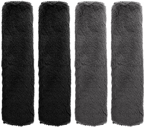 Lanjue 4PCS Faux Sheepskin Car Seat Belt Pads Cover, Black Grey Seatbelt Strap Cover Soft Faux Fur Safety Belts Cover for Kids Adult