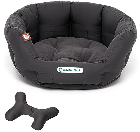 Doctor Bark - Hundebett rund - kuscheliger Hundekorb für größere Hunde mit orthopädischem Wendekissen und Toy-Bone - Waschbar bis 95°C - Made in Germany (L - 60x50 cm, Grau)