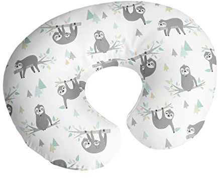 Sweet Jojo Designs Blue Jungle Sloth Nursing Pillow Cover Breastfeeding Pillowcase for Newborn Infant Bottle Breast Feeding Pillow NOT Included Turquoise Green Tropical Botanical Rainforest Animal