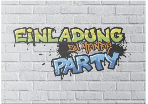 Einladungskarten Kindergeburtstag mit Versandhüllen (12 Stück) - Fertige Einladungskarten Kindergeburtstag Jungen - Einladungskarten Kindergeburtstag Mädchen - Graffiti Einladungskarten