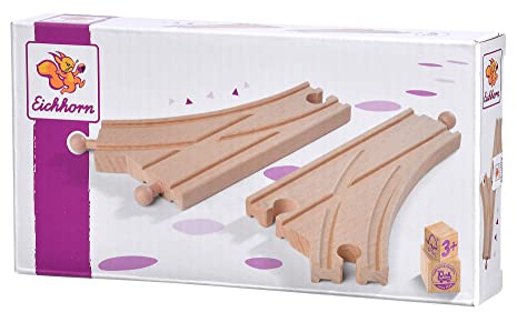 Eichhorn Schienenbahn 100006401 Weichen-Set, 2 teilig, FSC zertifiziertes Buchenholz, verbaubar mit Anderen Schienenbahnsystemen