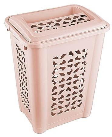 keeeper Panier à Linge avec Fente d'Insertion et Couvercle Rabattable, Design Ajouré, 60 L, Per, Nordic Pink
