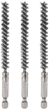 sourcing map Cepillos de Alambre de Limpieza con Mango, Cepillo de Acero Inoxidable 8mm Diámetro, Vástago Hexagonal de 1/4 de Pulgada, para Tubos, Puertos, Rodamientos, 3 Piezas