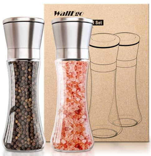 Molinillo Pimienta, Núcleo de Cerámica Grosor Ajustable Molino de Especias, Molinillo de Sal y Pimienta 2-pack