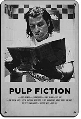 Pulp Fiction Retro Klassisches Filmposter Leinwand Retro Poster Metall Blechschild Chic Art Retro Eisen Malerei Bar Menschen Höhle Cafe Familie Garage Poster Wanddekoration 20 x 30 cm