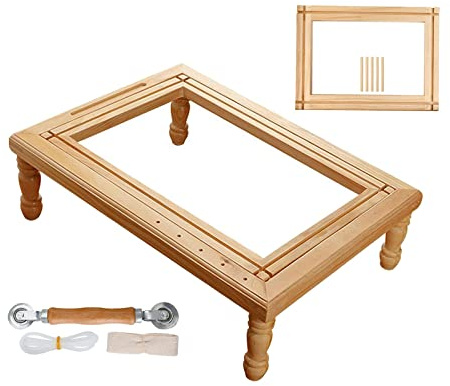 barenx Tisch Stickerei Schoß Freihändiger Ständer mit 2 Rahmen Holz Kreuzstich Rack Stickrahmen Rahmen Halter für DIY Teppich Tapisserie Teppich Herstellung Handarbeit