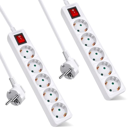 ExtraStar 5-Fach Steckdosenleiste mit Schalter und Kindersicherung,1.5M 3G1.5mm2 Kabel,16A, 3680W, Mehrfachstecker fürZuhause, Büro und so weiter,Weiß