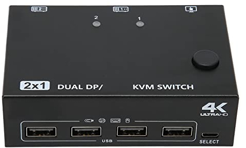 HD Multimedia KVM-växel, 2 Datorer Dela Tangentbordsmusmonitor, Stöder 4K 60Hz, Dubbel Display, Plugga och Spela