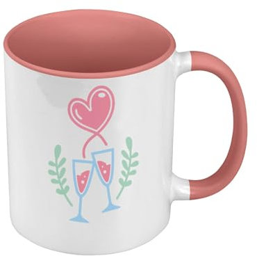 Premium Quality Pink Champagne Cup Love Heart Valentine's Day Mug with Handle and Coloured Interior
