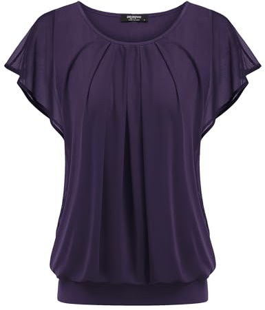 Zeagoo Damen Falten Blusen Fledermaus Ärmel Elegant Tunika Shirts Rundhals