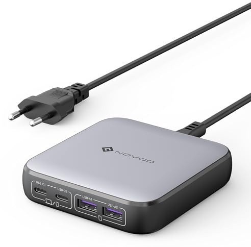 NOVOO C da Tavolo Caricatore GaN a 4 Porte, Caricatore C da 65 W con 2 C e 2 A (65 W Max), Supporta PD PPS per MacBook Pro/Air, Laptop C, iPhone 15/14, Galaxy S23, iPad