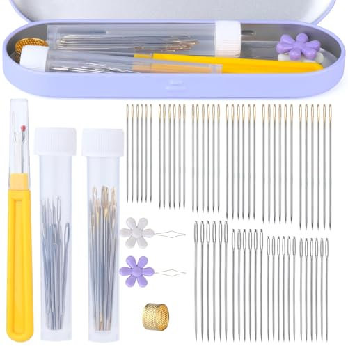 MASPHY 73 Stück Nähnadeln Set, Edelstahl Nähnadeln Großes Öhr, Sticknadeln mit großem Öhr mit Aufbewahrungsbox für Handnähen, DIY Craft Kreationen