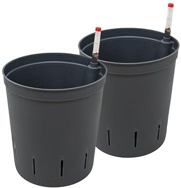 Leni Kulturtopf für Hydrokultur-Systeme Set mit Wasserstandsanzeiger | Größen zur Wahl 5-32 cm rund | Langlebiger Kunststoff (2er-Pack, Ø: 18cm | H: 19cm)