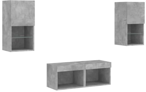 vidaXL Meubles TV Muraux avec Lumières LED 4 pcs, Armoires de Télévision Suspendues, Meubles Télé Flottants, Moderne, Gris Béton Bois d'Ingénierie