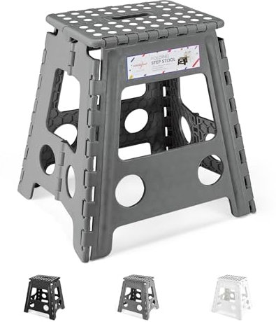 HOUSE DAY 40 cm Klapphocker – Klapphocker weiß Klapphocker Tritthocker Klapphocker Tragbarer Tritthocker Klapphocker Badhocker Klappstuhl Grau