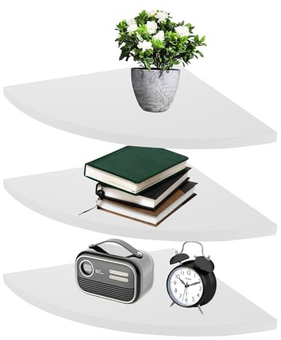 VIDETOL 3 Stück Eckregal Hängend Weiß, 25 cm Schwerlaste Schweberegale, Massiv Holz Ecke Wandregal, wasserdichte Blumenregal für Schlafzimmer, Badezimmer und Wohnzimmer