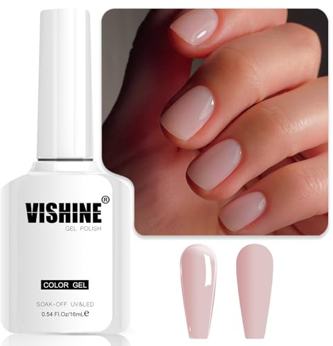Vishine Sheer Nude Gel Nail Polish, 16ml Jelly Natural Pink Translucent Color UV Light Cure Nail Gel for Nail Art DIY for French Manicure at Home E018