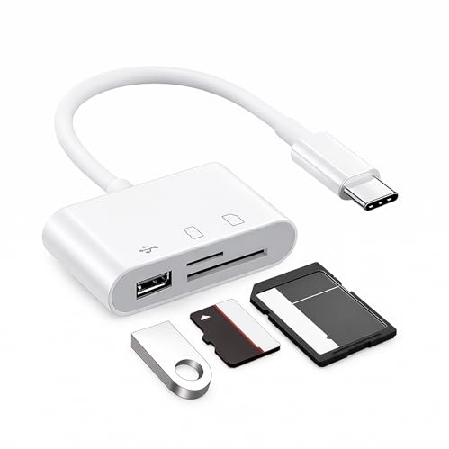 Boulton USB C SD Card Reader - OTG Adapter 3 in 1 USB C to SD/Micro-SD (TF) & USB Adapter – High Speed Memory Card Reader with USB Slot – Type C adapter for SDHC SDXC RS-MMC MMC-Micro