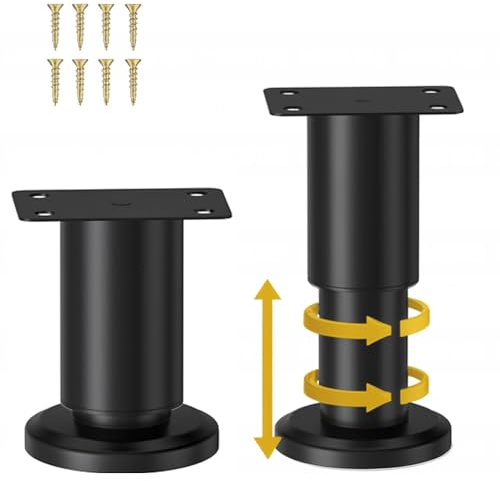 TELANKS Lot de 2 pieds de meubles réglables en hauteur de 8 à 12 cm, support de lit, poutre centrale | 450 kg - Pieds de meubles en métal résistant à la rouille - Pour lit, canapé, table basse, meuble TV et projets de bricolage