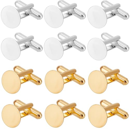 SUNNYCLUE 20Pcs Silver Cufflink Blanks Gold Round Cufflinks Brass Business Tuxedo Tray Bezel Blanks Cufflink Studs Settings for Men's Cuff Links Wedding Banquet Ceremony Business Son Father Regular