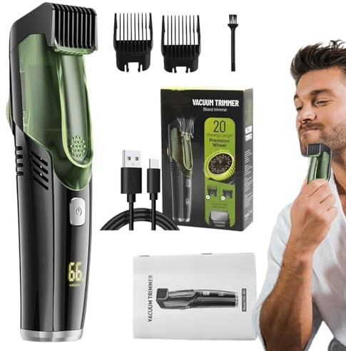 Regolabarba Da Uomo | Rifinitore Per Barba E Barba Con Aspirapolvere | Tagliabarba Impermeabile IPX6 Con 2 Pettini | Tagliacapelli USB Kit Rifinitore Per Aspirapolvere | Per Baffi, Pe-li Del Viso