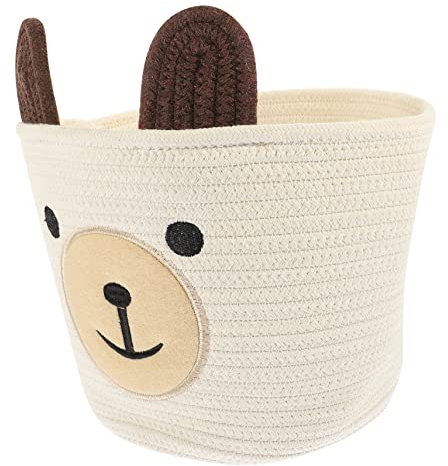 MOLUCKFU Korb Aus Baumwollseil Mit Bärenmotiv Geflochtener Aufbewahrungskorb Für Kinderzimmer Praktischer Organizer Für Spielzeug Kosmetik Und Mehr Weißer Bärenkorb Vielseitige