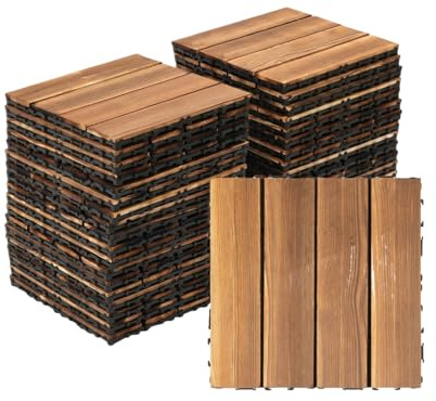 Garbenat Holzfliesen Balkon 36 Pcs Naturholz Bodenbelag 30 x 30 cm Außen Balkon Bodenbelag Gartenfliesen mit Drainage 3.24m² Balkonfliesen set Wetterfest Balkon Bodenbelag für Terrasse Garten Balkon