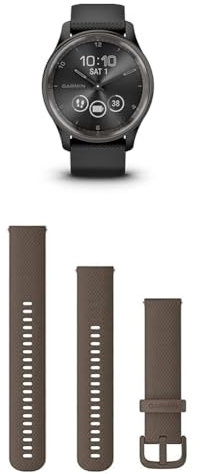 Garmin vívomove Trend, Stylish Hybrid Smartwatch with up to 5 days battery life, Black & Quick Release Band (20 mm) - Brown