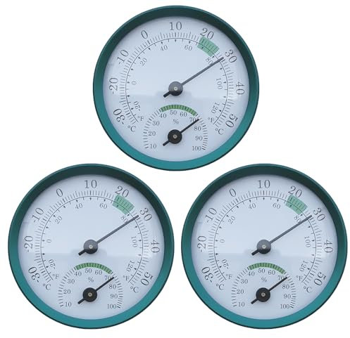 PRITOK Analogue Thermometer Hygrometer 2-in-1: Pack of 3 Mini Thermo-Hygrometer with Coloured Comfort Zones, Indoor Humidity Meter for Baby, Home, Garage, Living Room, Office, Diameter 57 mm