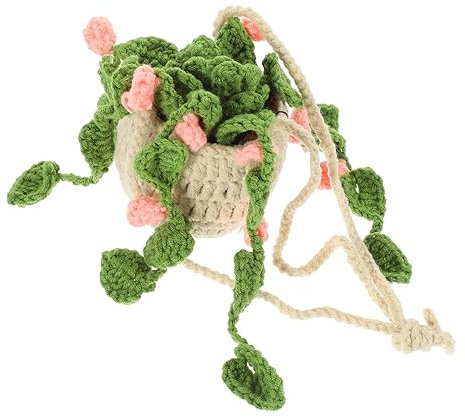 IMIKEYA Hollow Leaf Design Car Hanging Plant Yarn Crochet Potted Ornament for Car