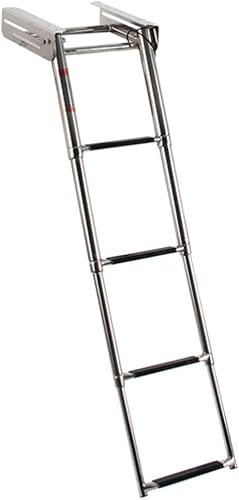ANQKYO Telescoping Extension Ladder, Wide Pedal Stainless Steel Telescoping Ladder Boat Ladder For Yats Hidden Folding Ladder Pool Ladder With Pedals,Heavy Duty 330 ，4 Step Ladder