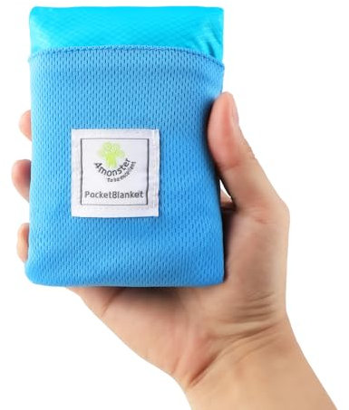KITDAHOM Mini picknickfilt – strandfilt – ultralätt, 150 × 110 cm, nylonmaterial, superlätt, sandavvisande, slitstark och nötningsbeständig, perfekt för resor, camping, strand och vandring (blå)