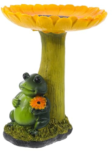 VICASKY Vogelbad in Sonnenblumenform Aus Kunstharz Dekorativer Vogelfutterspender Für Garten Robuste Frosch-Design Futterschale Für Draußen