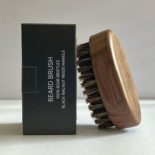 Black Sand Labs 100% Boar Bristle Beard Brush for Men - Travel Beard Grooming & Styling - Black Walnut Handle - Natural Bristles for Fine Beard Care - Ideal for Shaping & Conditioning