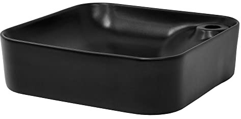 LuxeBath Waschbecken Keramik 430x430x120 mm quadratisch Schwarz, Aufsatzwaschbecken für Badezimmer/Gäste-WC, Aufsatzbecken modern, Design Waschtisch mit Hahnloch Waschschale Waschplatz Handwaschbecken