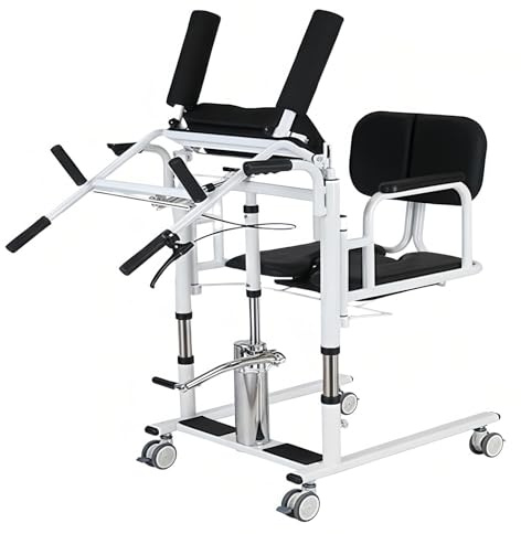 SAYEYBU Adjustable Hydraulic Patient Lift Transfer Chair, with Body Lift Stand, 180° Split Seat, Portable Transport Wheelchair Shower Chair, for Toilets Seat Transfer Aid,Black