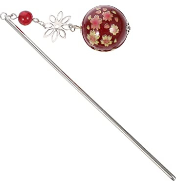 UKCOCO Horquillas Cabello Japonesas Flores de Cerezo Rojo, Accesorio para Mujeres y Niñas, Estilo Antiguo, para Bodas, Fiestas y Cosplay, Diseño Moderno, Palillos para Cabello Largo