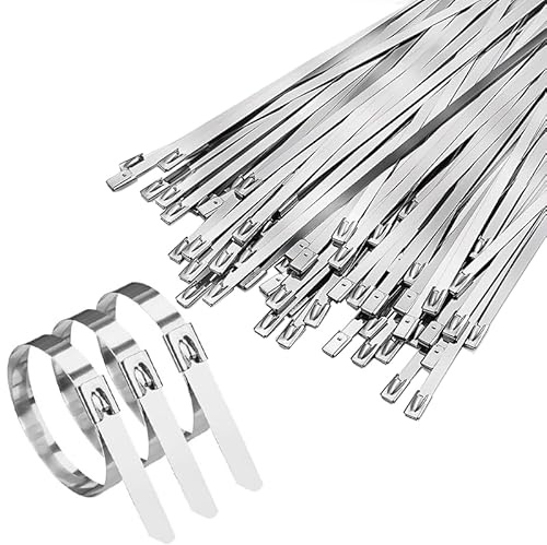 XHMAXE Heavy Duty Metal Cable Ties, 100PCS Silver Zip Ties, 4.6 x 300mm | Stainless Steel Wire Ties, 268LBS Load, Rustproof and Heat Resistant for Fences, Pipes, Farms, Cables and Outdoor Use