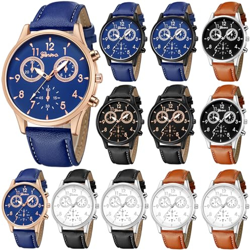 dayutech 12 Pack Men's Leather Quartz Watch Geneva Casual Dress Wrist Band Watches Wholesale Lots Set Watches for Men Bulk