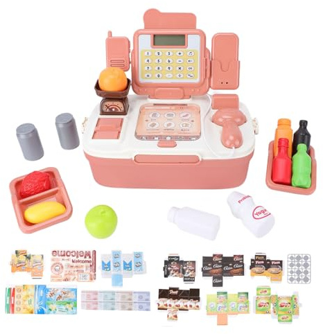 Denash Registrierkassen-Rechner-Spielzeug, Interaktiver Rollenladen mit Schublade, Tastatur, Sounds und Lichtern für 3–6-Jährige, Imitiert Echte Supermarktkasse, Geeignet für
