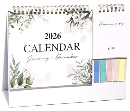 GmwyCzV Calendrier de Bureau 2026, Janvier – Décembre Calendrier 2026, 1 Mois par Page, Calendriers avec Mini-Notes et Etiquettes Colorées, pour la Maison, Les Étudiants et Le Bureau