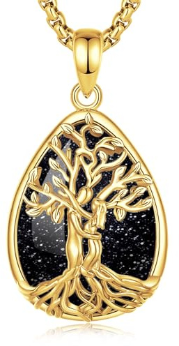 INFUSEU Collar Arbol De La Vida Colgante Árbol De La Vida Piedra Cristal Obsidiana Amatista Piedra Lunar Cristal Amuletos Proteccion Joyas Personalizado Regalo para Mujeres
